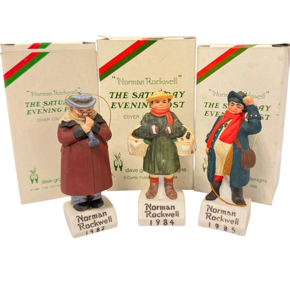 Norman Rockwell Saturday Evening Post Ornaments 1982 1984 1985 Dave Grossman Set